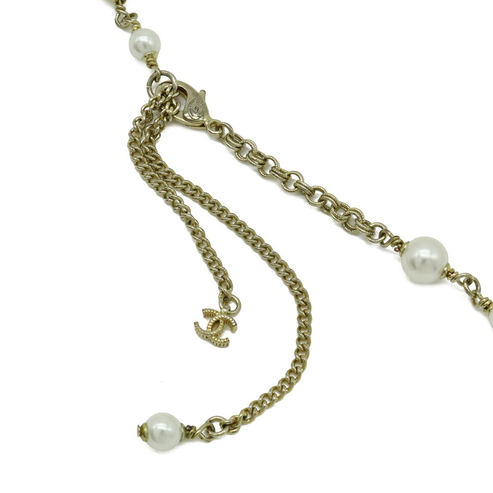 CHANEL Coco Mark Faux Pearl Necklace Pendant GP Gold Ivory C21V - Picture 5 of 8